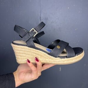 Tommy Hilfiger Black Wedge Sandals with Jute Espadrille Platform, Size 6.5